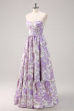 Sweetheart Blue Corset Floral Long Prom Dress