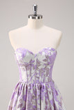 Sweetheart Blue Corset Floral Long Prom Dress