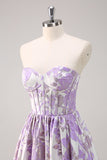 Sweetheart Blue Corset Floral Long Prom Dress