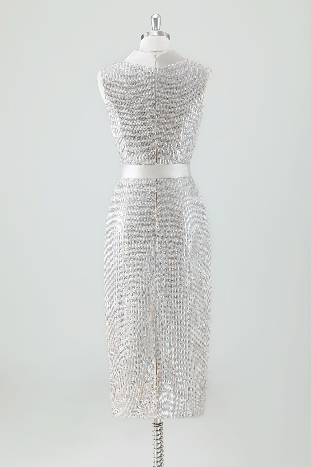 Sparkly Champagne V-Neck Prom Dress with Belt