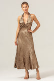 Golden Mermaid Halter Mother Of The Bride Dress