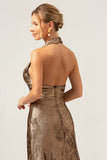 Golden Mermaid Halter Mother Of The Bride Dress
