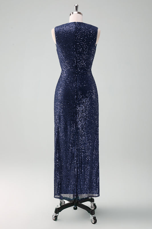 Sparkly Navy V-Neck Mother Of The Bride Dress