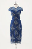 Navy Floral Sequined Mother Dress with Cape