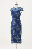 Navy Floral Sequined Mother Dress with Cape