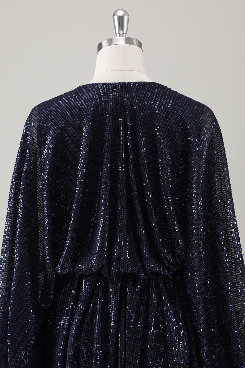 Sparkly Navy V-Neck Short Holiday Party Dress with Long Sleeves