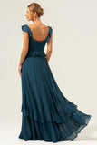 Dark Peacock Green Scoop Neck A-Line Long Bridesmaid Dress