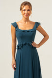 Dark Peacock Green Scoop Neck A-Line Long Bridesmaid Dress