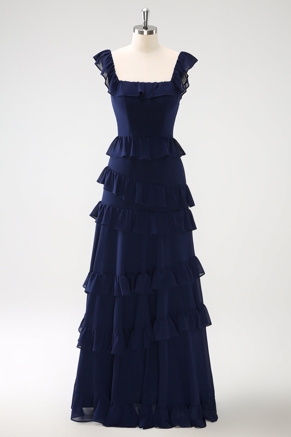Zapakasa Women Dark Navy Long Bridesmaid Dress Square Neck Tiered A-Line Chiffon Wedding Party Dress Zapakasa Women Dark Navy Long Bridesmaid Dress Square Neck Tiered A-Line Chiffon Wedding Party Dress