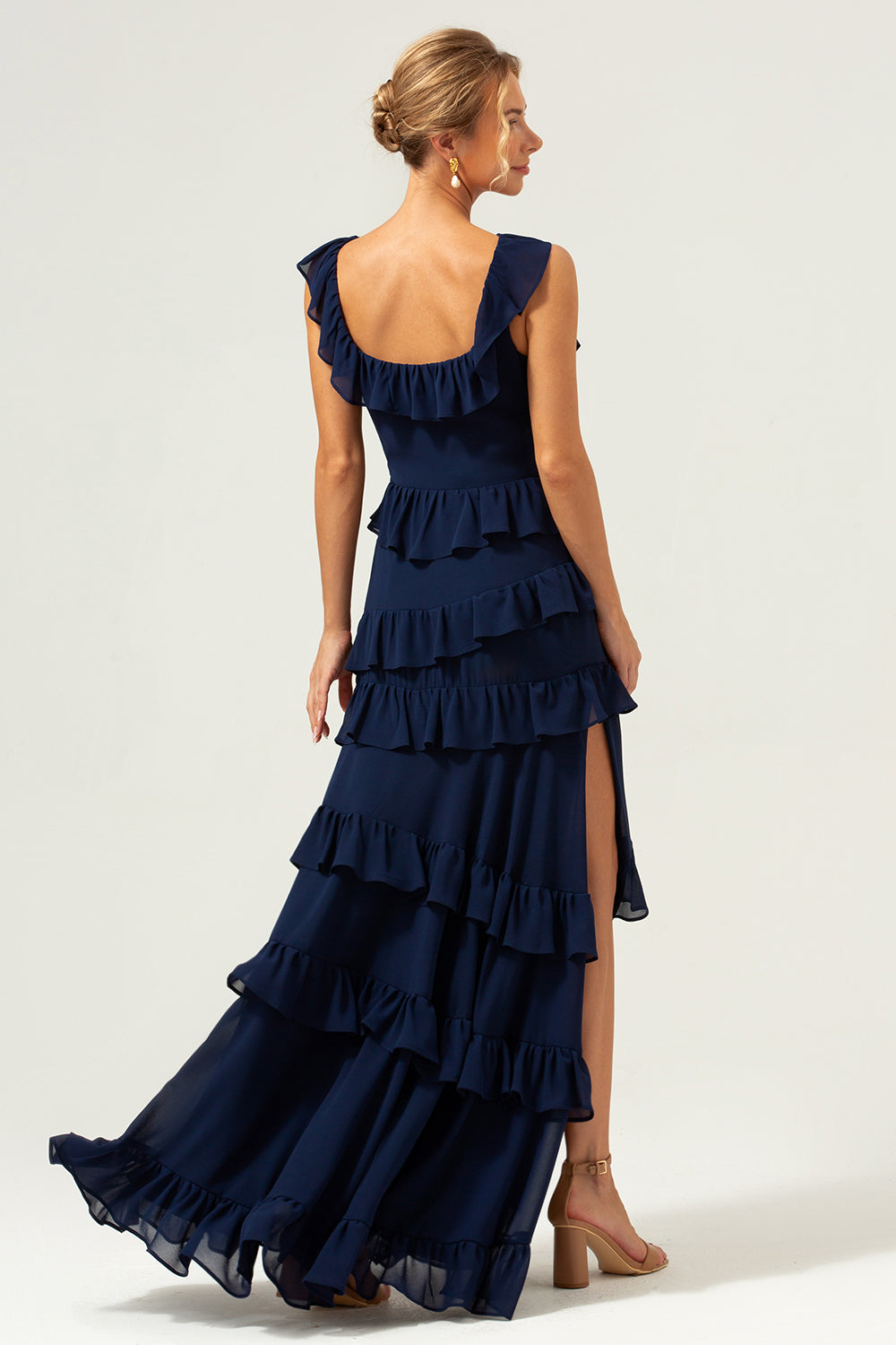 Zapakasa Women Dark Navy Long Bridesmaid Dress Square Neck Tiered A-Line Chiffon Wedding Party Dress Zapakasa Women Dark Navy Long Bridesmaid Dress Square Neck Tiered A-Line Chiffon Wedding Party Dress