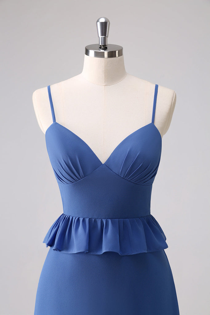 Zapakasa Women Dark Blue A-Line Bridesmaid Dress Spaghetti Straps