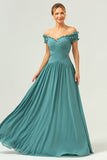 Eucalyptus Off The Shoulder Long Bridesmaid Dress