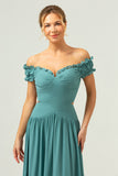 Eucalyptus Off The Shoulder Long Bridesmaid Dress