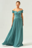 Eucalyptus Off The Shoulder Long Bridesmaid Dress