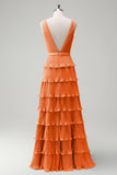 Dusty Sage Pleated Tiered A-Line Bridesmaid Dress with Slit