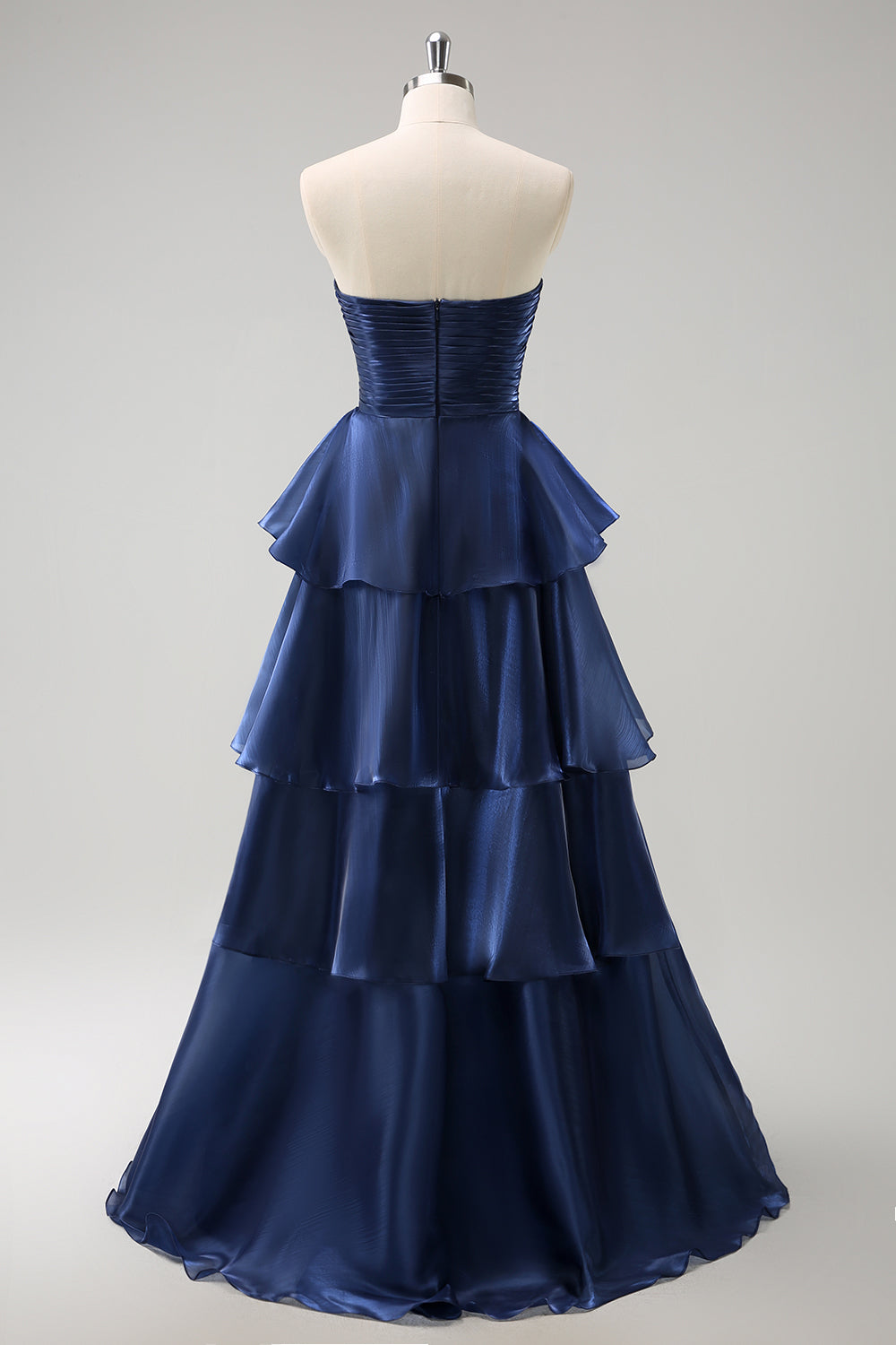 Zapakasa Women Dark Navy Strapless Tiered Bridesmaid Dress Pleated