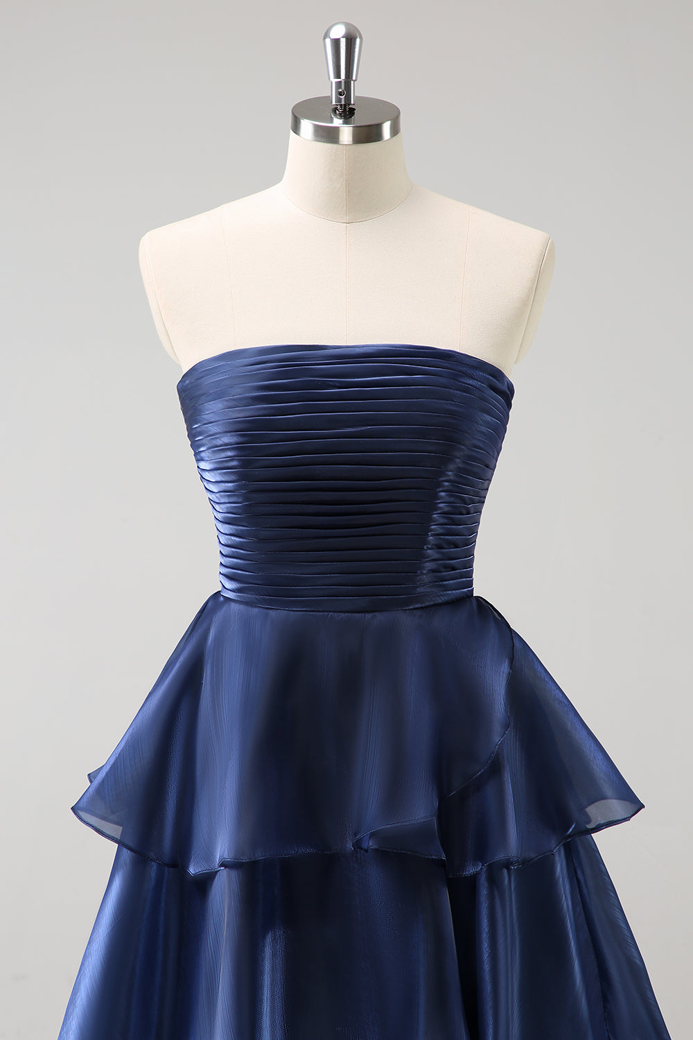 Zapakasa Women Dark Navy Strapless Tiered Bridesmaid Dress Pleated
