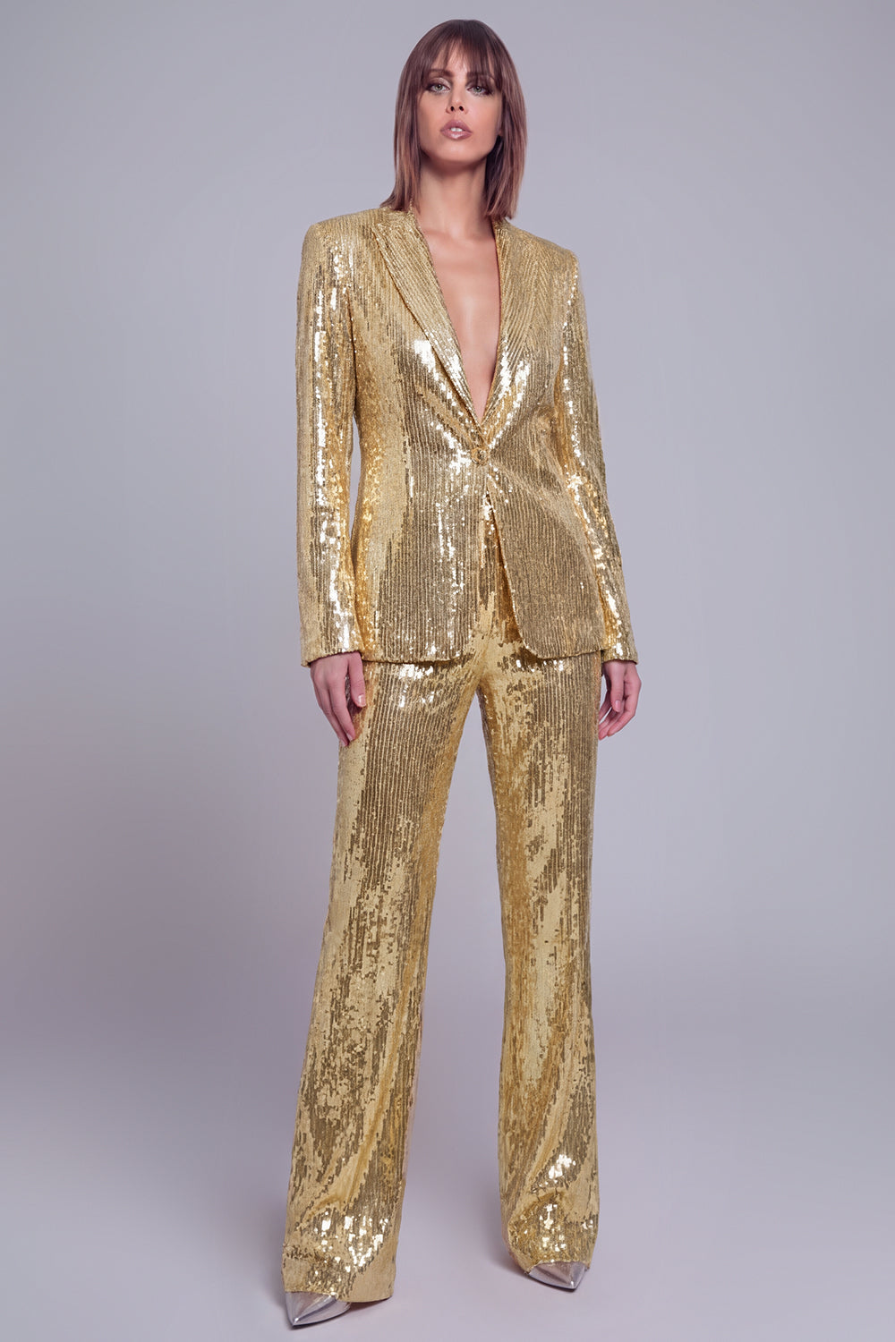 Sparkly Golden Shawl Lapel Women's Party Suits