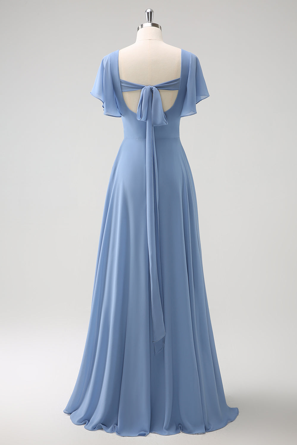 Zapaka Women Grey Blue Bridesmaid Dress with Slit A Line Chiffon Long Wedding Guest Dress with Puff Sleeves Zapaka Women Grey Blue Bridesmaid Dress with Slit A Line Chiffon Long Wedding Guest Dress with Puff Sleeves