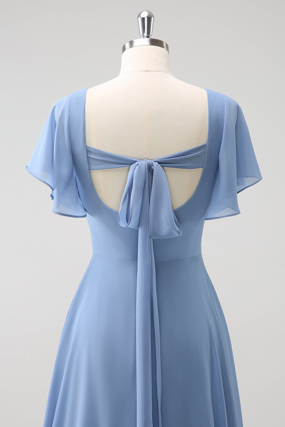 Zapaka Women Grey Blue Bridesmaid Dress with Slit A Line Chiffon Long