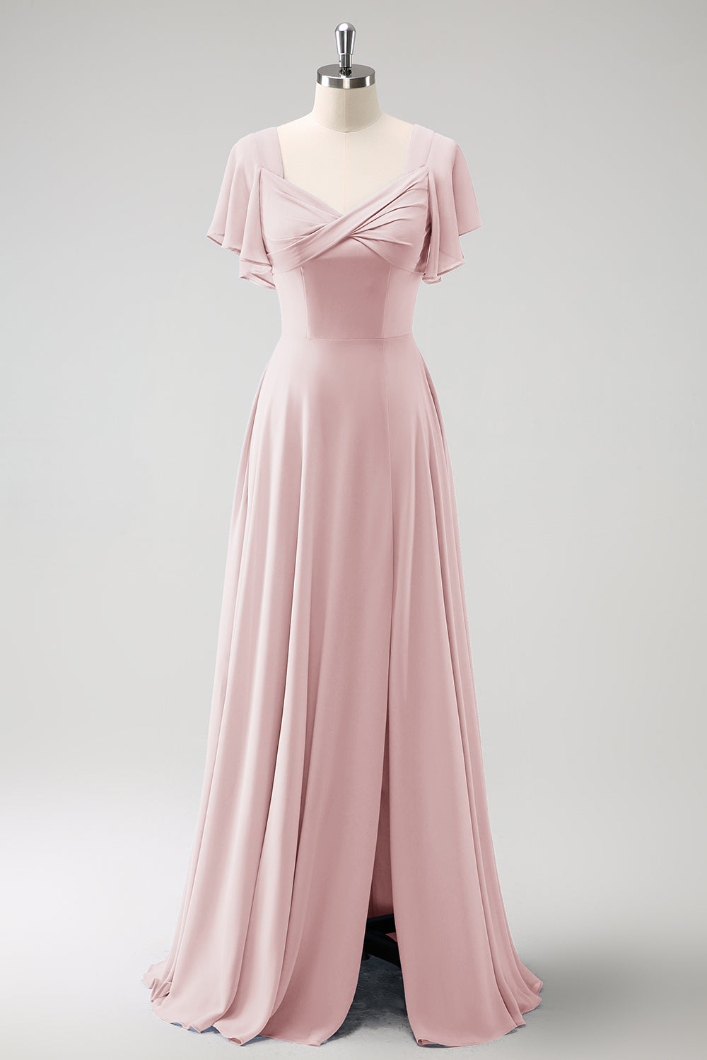 Zapaka Women Fuchsia Bridesmaid Dress with Slit A Line Chiffon Long Wedding Guest Dress with Puff Sleeves, Pine / US10