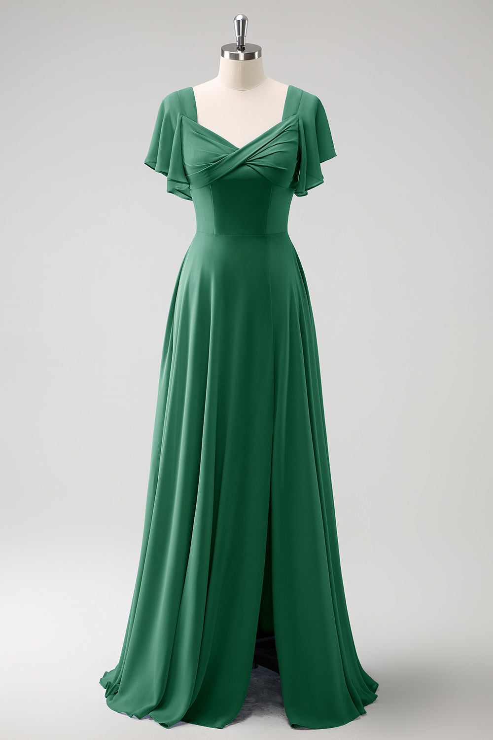 Zapaka Women Grey Blue Bridesmaid Dress with Slit A Line Chiffon Long Wedding Guest Dress with Puff Sleeves Zapaka Women Grey Blue Bridesmaid Dress with Slit A Line Chiffon Long Wedding Guest Dress with Puff Sleeves