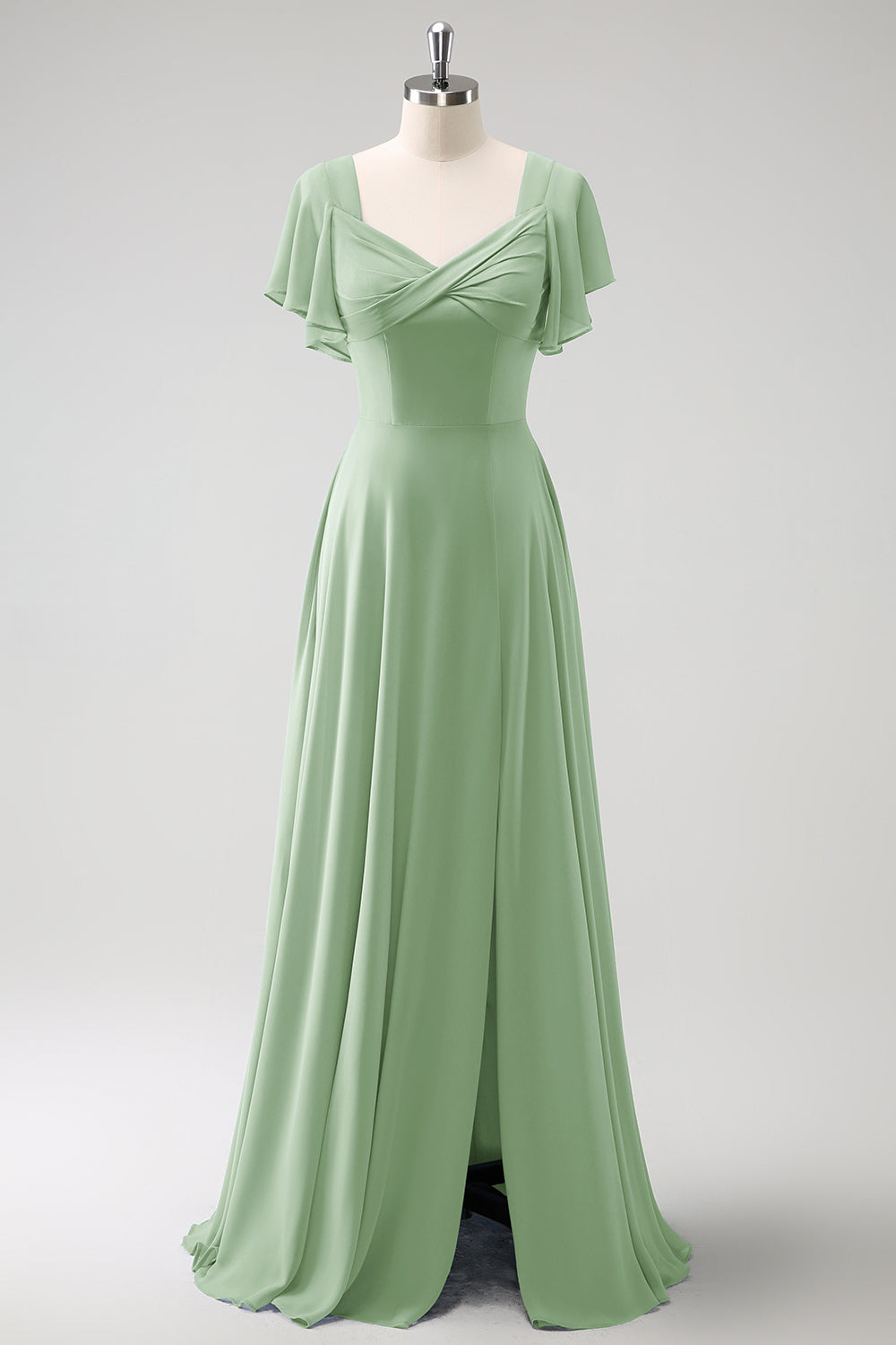 Zapaka Women Grey Blue Bridesmaid Dress with Slit A Line Chiffon Long Wedding Guest Dress with Puff Sleeves Zapaka Women Grey Blue Bridesmaid Dress with Slit A Line Chiffon Long Wedding Guest Dress with Puff Sleeves