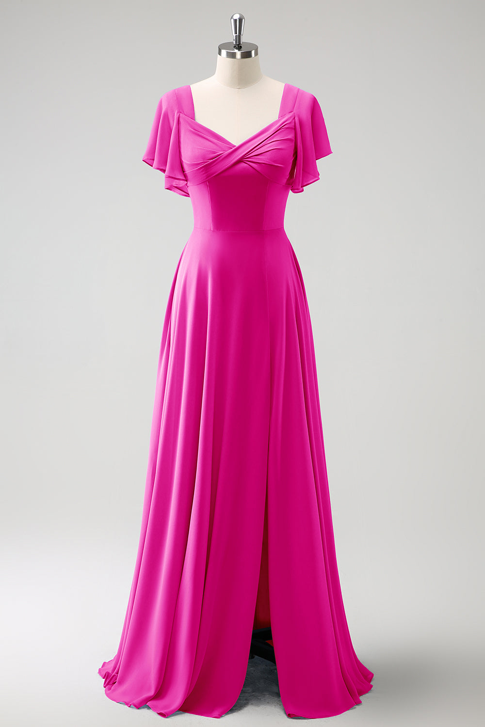 Zapaka Women Grey Blue Bridesmaid Dress with Slit A Line Chiffon Long Wedding Guest Dress with Puff Sleeves Zapaka Women Grey Blue Bridesmaid Dress with Slit A Line Chiffon Long Wedding Guest Dress with Puff Sleeves