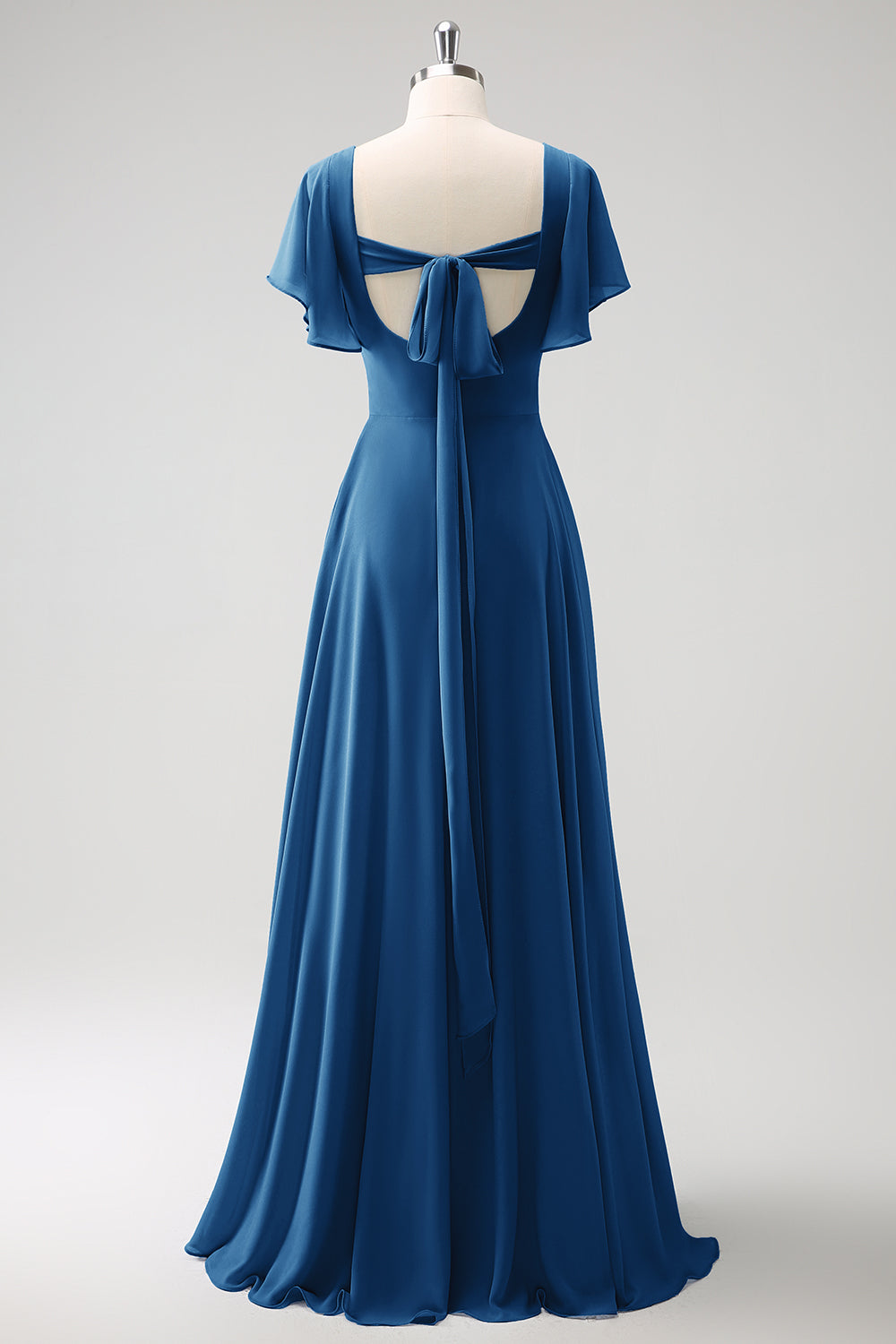 Zapaka Women Grey Blue Bridesmaid Dress with Slit A Line Chiffon Long Wedding Guest Dress with Puff Sleeves Zapaka Women Grey Blue Bridesmaid Dress with Slit A Line Chiffon Long Wedding Guest Dress with Puff Sleeves