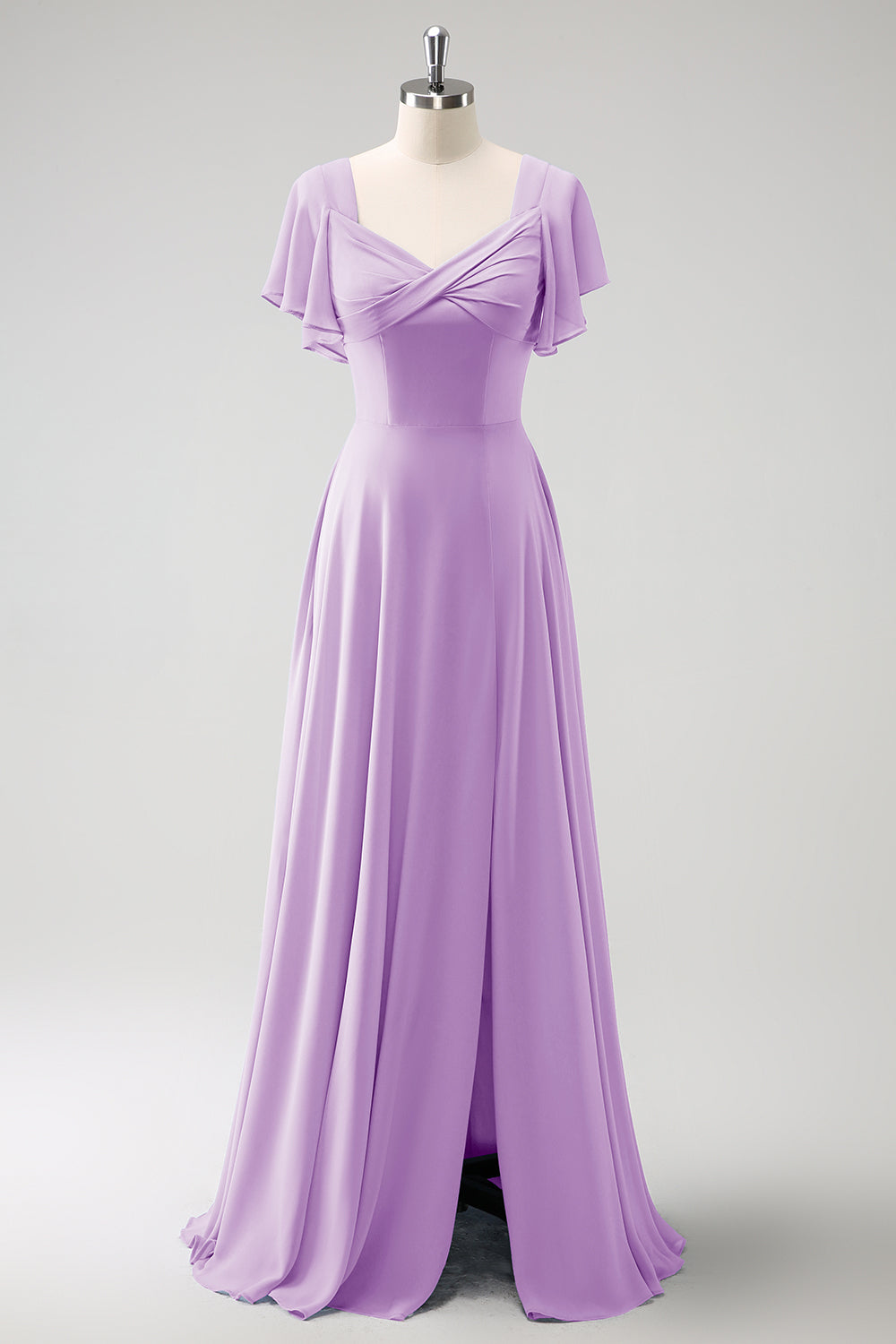 Zapaka Women Grey Blue Bridesmaid Dress with Slit A Line Chiffon Long Wedding Guest Dress with Puff Sleeves Zapaka Women Grey Blue Bridesmaid Dress with Slit A Line Chiffon Long Wedding Guest Dress with Puff Sleeves