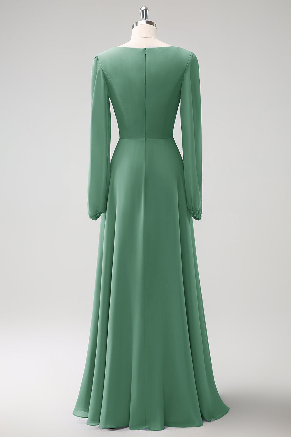 Zapaka Women Grey Blue Bridesmaid Dress with Long Sleeves V-Nack Chiffon A Line Wedding Guest Dress with Slit Zapaka Women Grey Blue Bridesmaid Dress with Long Sleeves V-Nack Chiffon A Line Wedding Guest Dress with Slit