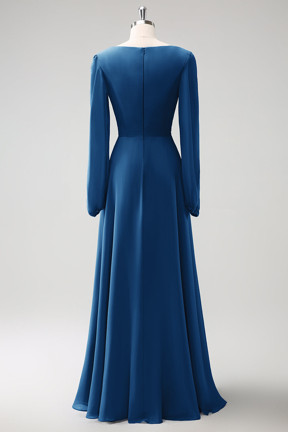 Zapaka Women Grey Blue Bridesmaid Dress with Long Sleeves V-Nack Chiffon A Line Wedding Guest Dress with Slit Zapaka Women Grey Blue Bridesmaid Dress with Long Sleeves V-Nack Chiffon A Line Wedding Guest Dress with Slit