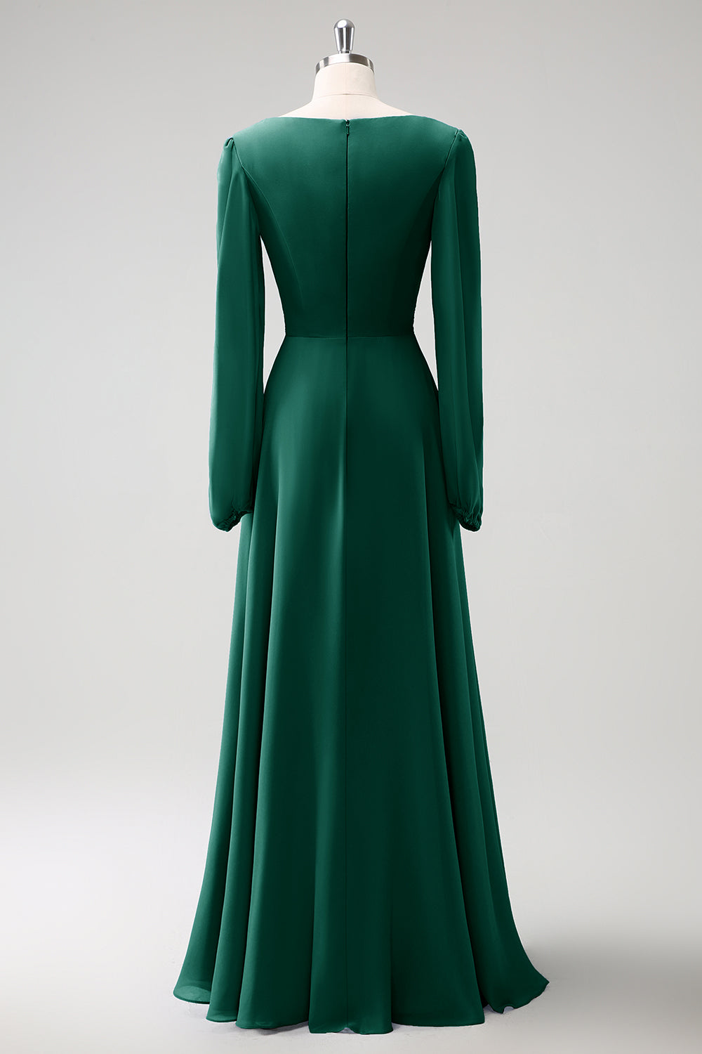 Zapaka Women Grey Blue Bridesmaid Dress with Long Sleeves V-Nack Chiffon A Line Wedding Guest Dress with Slit Zapaka Women Grey Blue Bridesmaid Dress with Long Sleeves V-Nack Chiffon A Line Wedding Guest Dress with Slit