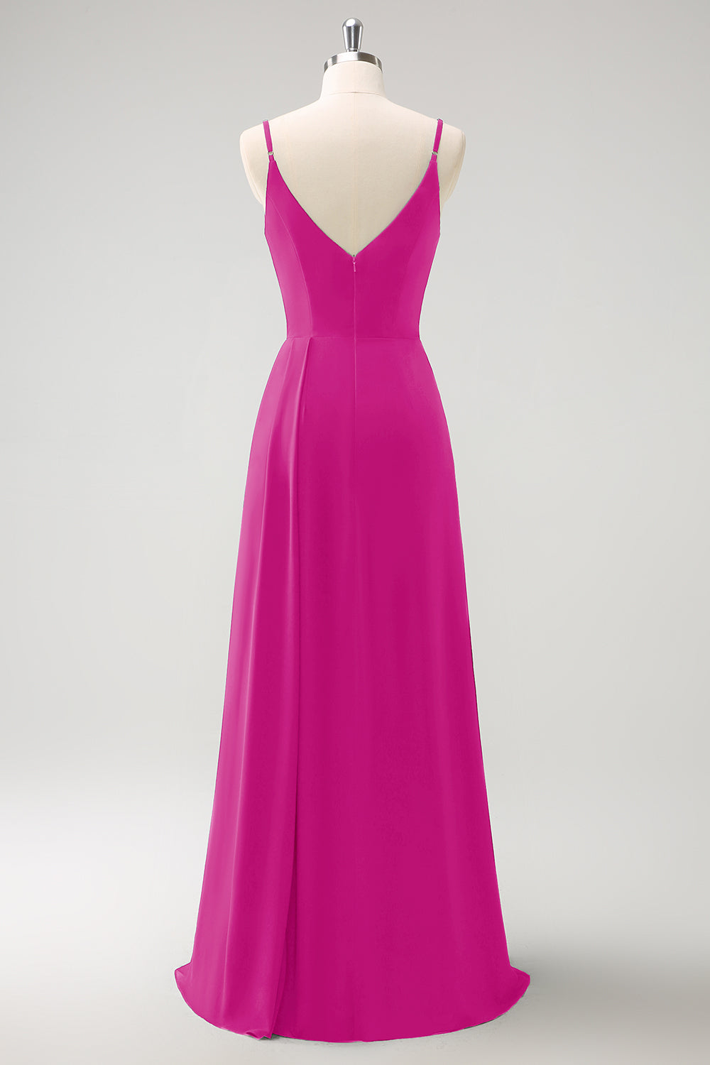 Blush Pink Spaghetti Straps Ruche Long Bridesmaid Dress with Slit