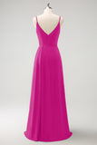 Blush Pink Spaghetti Straps Ruche Long Bridesmaid Dress with Slit