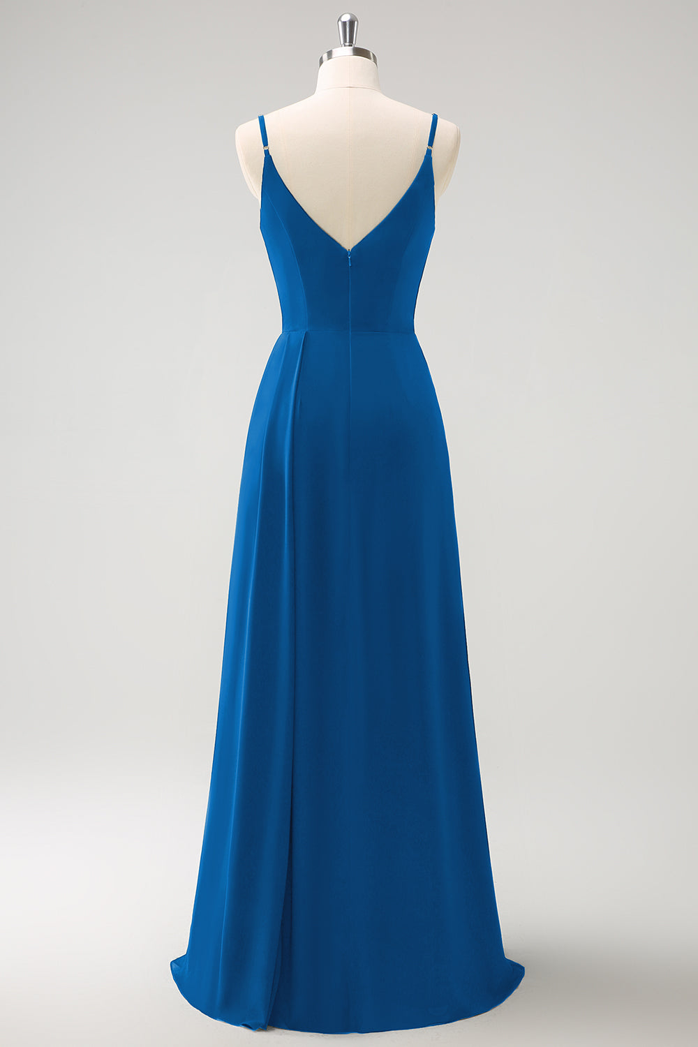 Blush Pink Spaghetti Straps Ruche Long Bridesmaid Dress with Slit