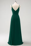 Blush Pink Spaghetti Straps Ruche Long Bridesmaid Dress with Slit