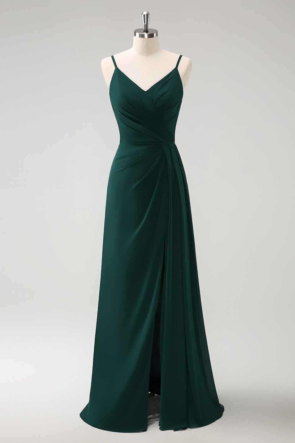 Zapakasa Women Dark Green Bridesmaid Dress with Slit Spaghetti Straps