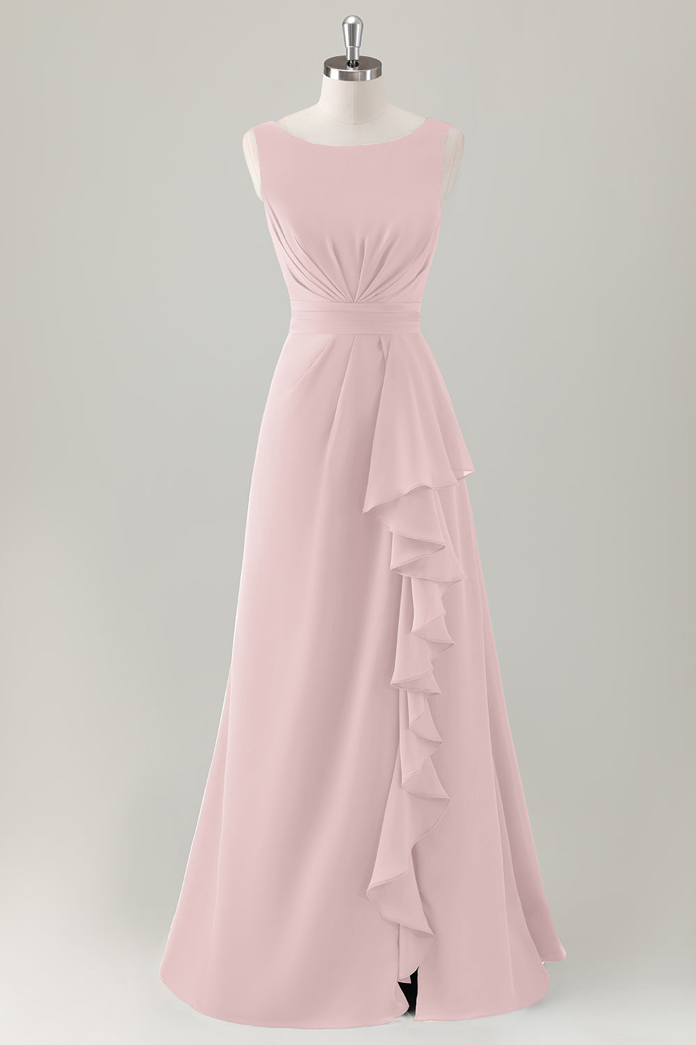 ZAPAKA Women Champagne Bridesmaid Dress with Slit A-Line Sleeveless Long Ruffle Wedding Party Dress ZAPAKA Women Champagne Bridesmaid Dress with Slit A-Line Sleeveless Long Ruffle Wedding Party Dress