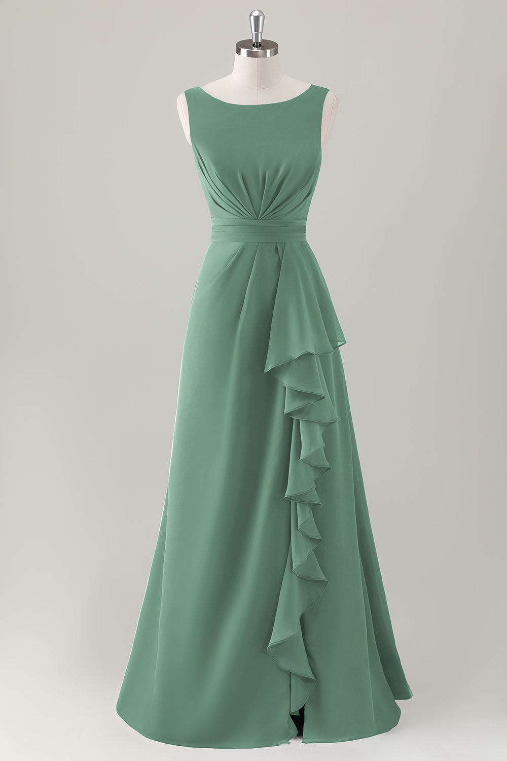 ZAPAKA Women Champagne Bridesmaid Dress with Slit A-Line Sleeveless Long Ruffle Wedding Party Dress ZAPAKA Women Champagne Bridesmaid Dress with Slit A-Line Sleeveless Long Ruffle Wedding Party Dress