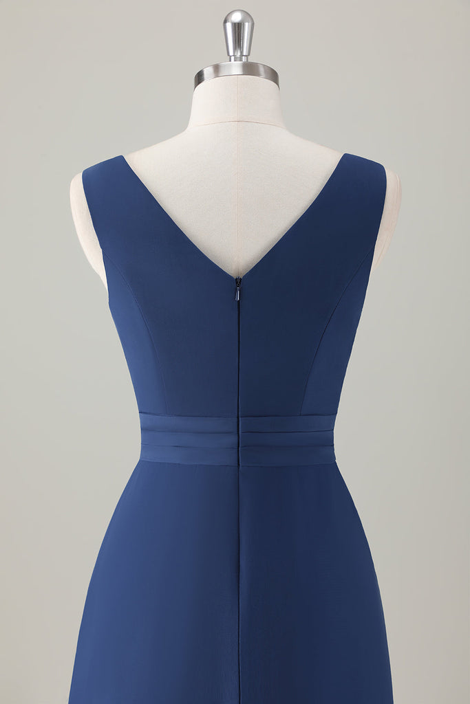 ZAPAKA Women Dark Blue Bridesmaid Dress with Slit A-Line Sleeveless