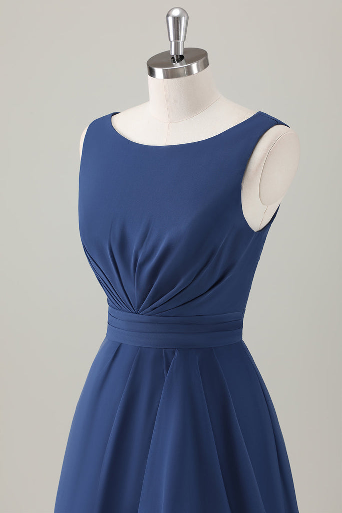 ZAPAKA Women Dark Blue Bridesmaid Dress with Slit A-Line Sleeveless