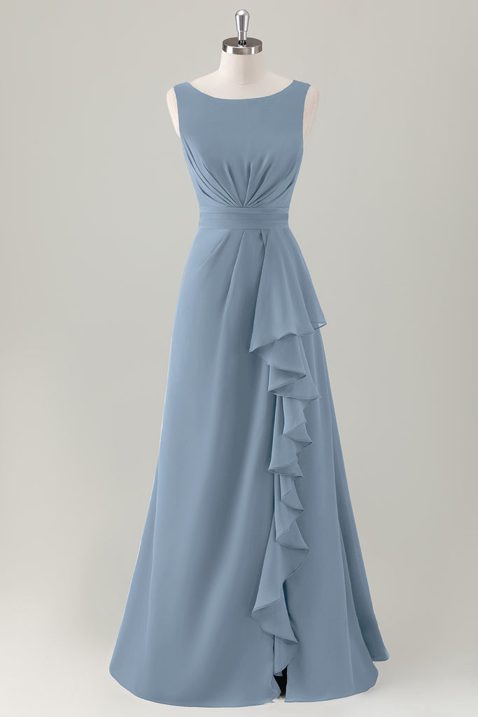 ZAPAKA Women Dark Blue Bridesmaid Dress with Slit A-Line Sleeveless