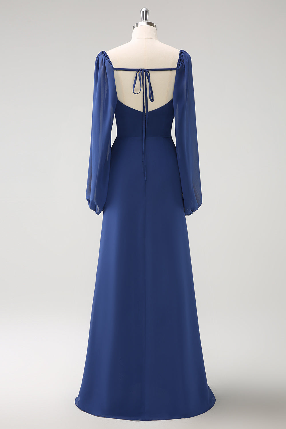 Zapakasa Women Dark Blue Bridesmaid Dress Square Neck Chiffon Long Sleeves Sheath Long Wedding Guest Dress with Slit Zapakasa Women Dark Blue Bridesmaid Dress Square Neck Chiffon Long Sleeves Sheath Long Wedding Guest Dress with Slit