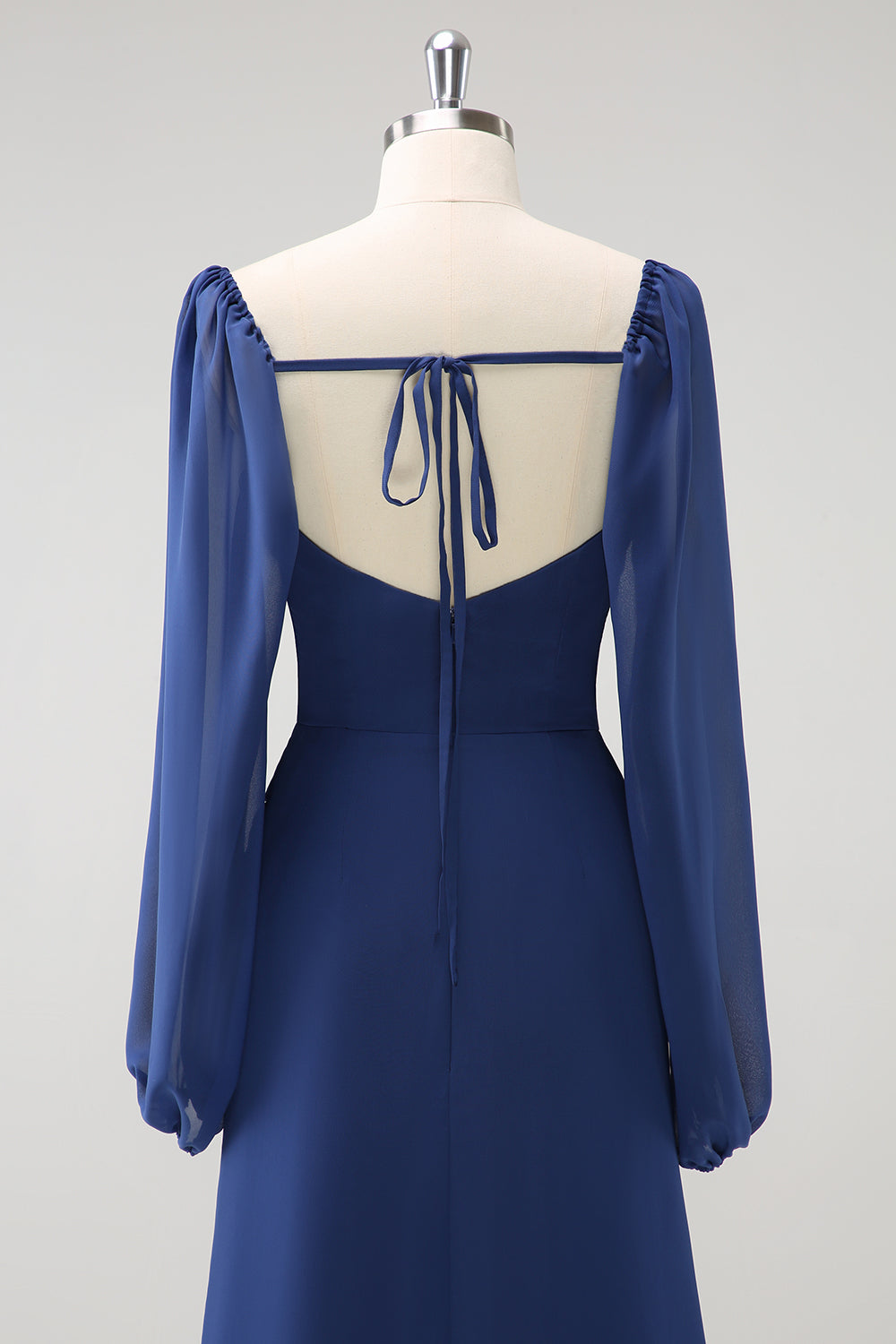 Zapakasa Women Dark Blue Bridesmaid Dress Square Neck Chiffon Long Sleeves Sheath Long Wedding Guest Dress with Slit Zapakasa Women Dark Blue Bridesmaid Dress Square Neck Chiffon Long Sleeves Sheath Long Wedding Guest Dress with Slit