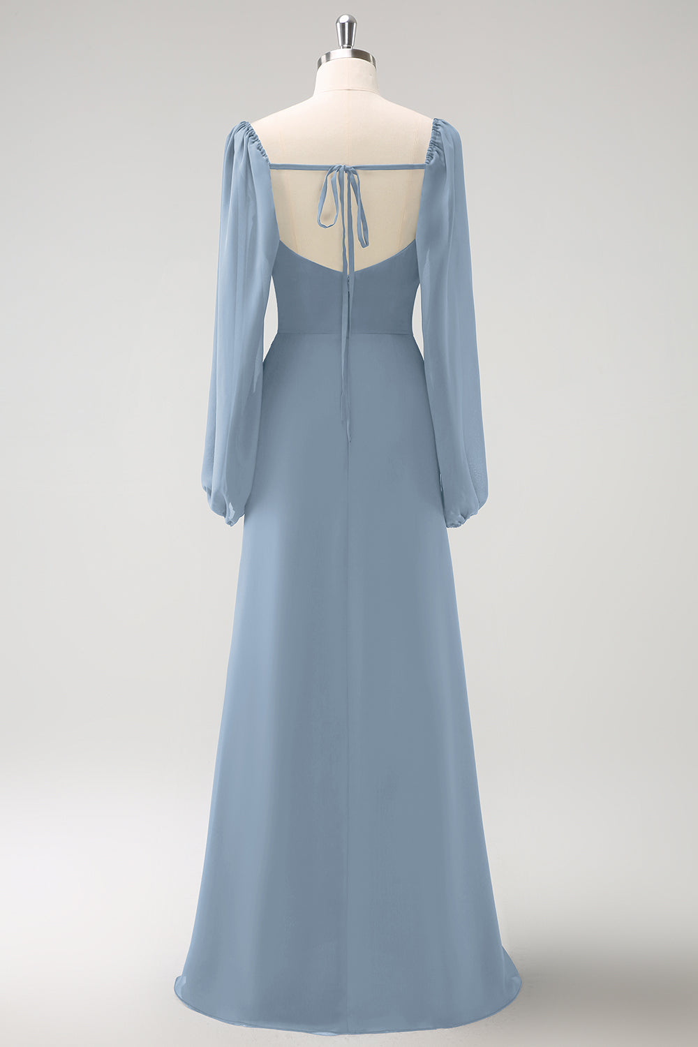 Zapakasa Women Dark Blue Bridesmaid Dress Square Neck Chiffon Long Sleeves Sheath Long Wedding Guest Dress with Slit Zapakasa Women Dark Blue Bridesmaid Dress Square Neck Chiffon Long Sleeves Sheath Long Wedding Guest Dress with Slit