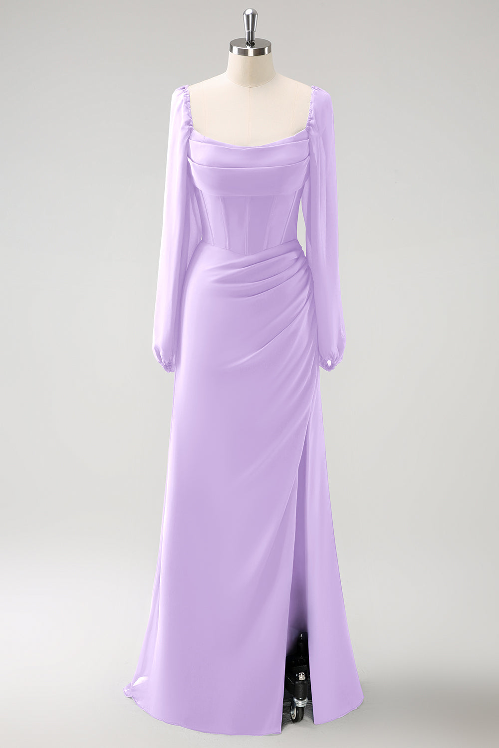 Zapakasa Women Dark Blue Bridesmaid Dress Square Neck Chiffon Long Sleeves Sheath Long Wedding Guest Dress with Slit Zapakasa Women Dark Blue Bridesmaid Dress Square Neck Chiffon Long Sleeves Sheath Long Wedding Guest Dress with Slit