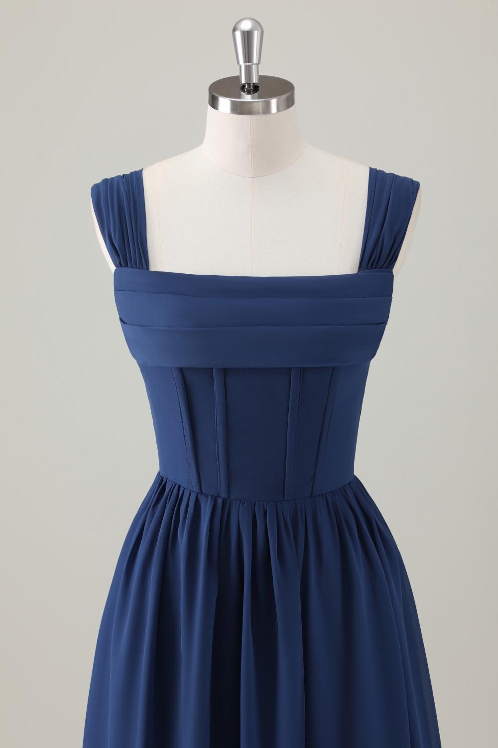 ZAPAKA Women Dark Blue Bridesmaid Dress with Lace Up Back A-Line Square Neck Corset Long Wedding Guest Dress ZAPAKA Women Dark Blue Bridesmaid Dress with Lace Up Back A-Line Square Neck Corset Long Wedding Guest Dress