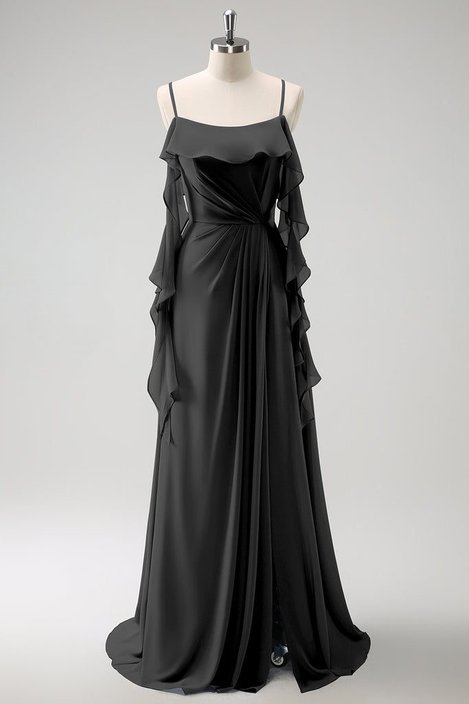 Eucalyptus Spaghetti Straps A Line Bridesmaid Dress with Slit main image 1
