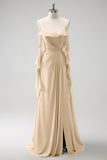 Eucalyptus A-Line Spaghetti Straps Chiffon Long Bridesmaid Dress with Slit